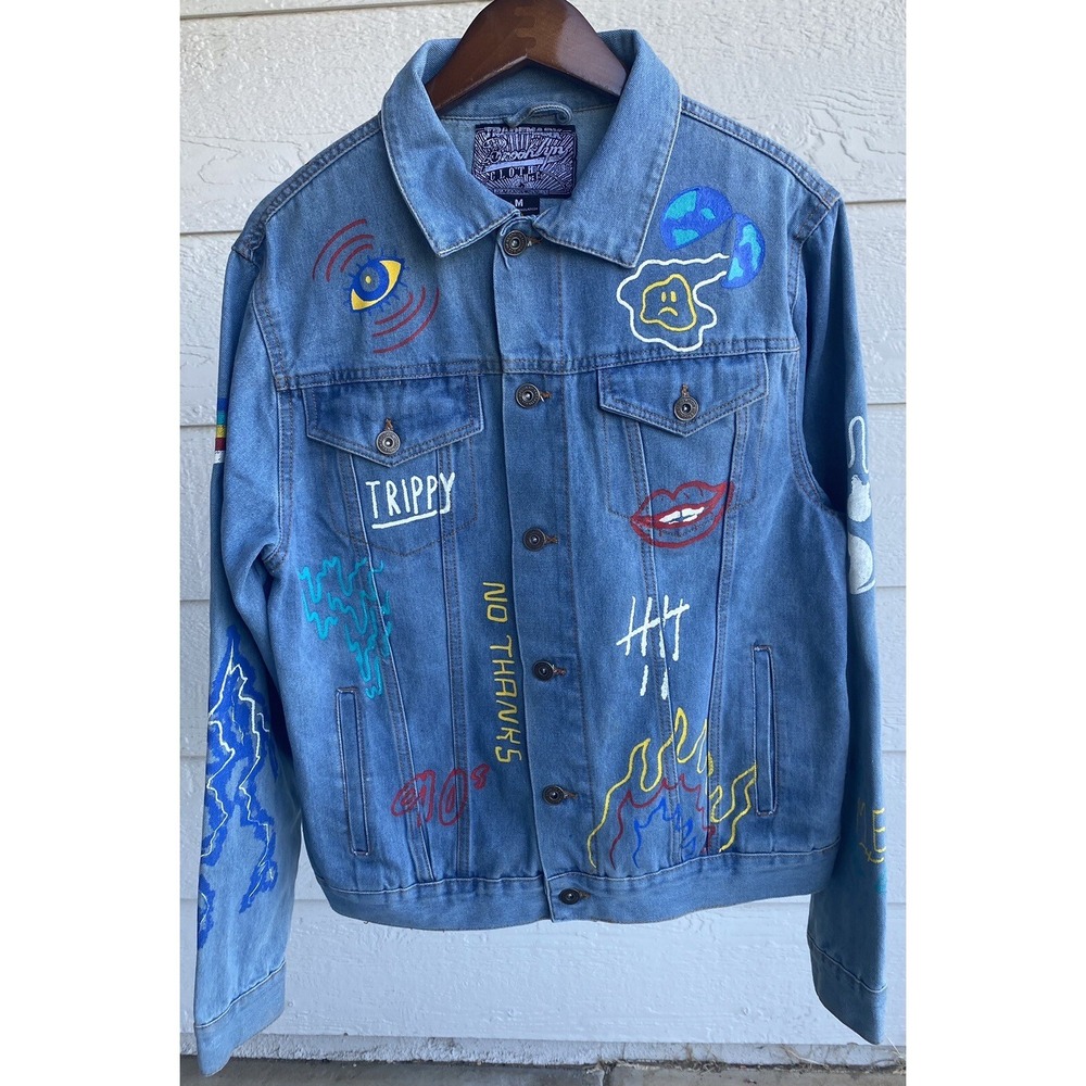 Brooklyn Cloth Men's Medium Graphic Denim Jean Jacket Expand Your Horizons